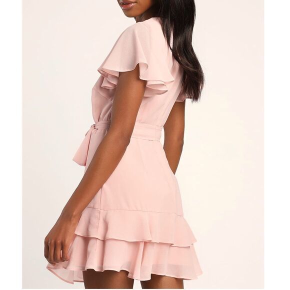 Lulu's Pink Dress Blush Ruffled Chiffon Romantic Medium Sweet Like You NEW - Picture 2 of 16